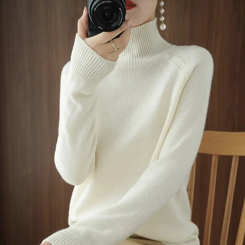 Women Turtleneck Sweater 2022 Fall Winter Sloid Color Cashmere Sweaters Jumper Female Casual Long-sleeved Bottoming Pullover