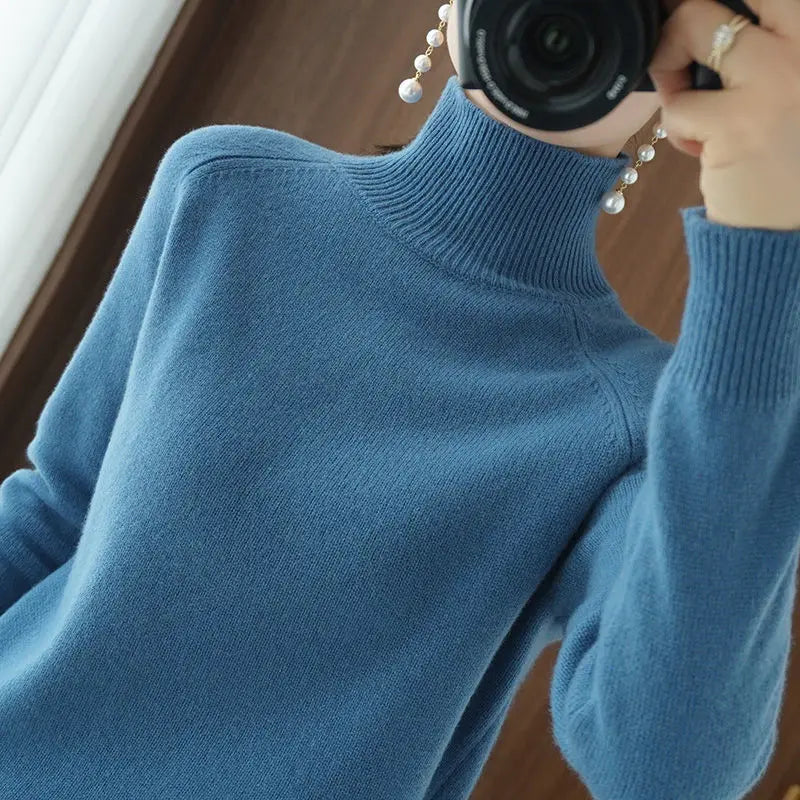 Women Turtleneck Sweater 2022 Fall Winter Sloid Color Cashmere Sweaters Jumper Female Casual Long-sleeved Bottoming Pullover