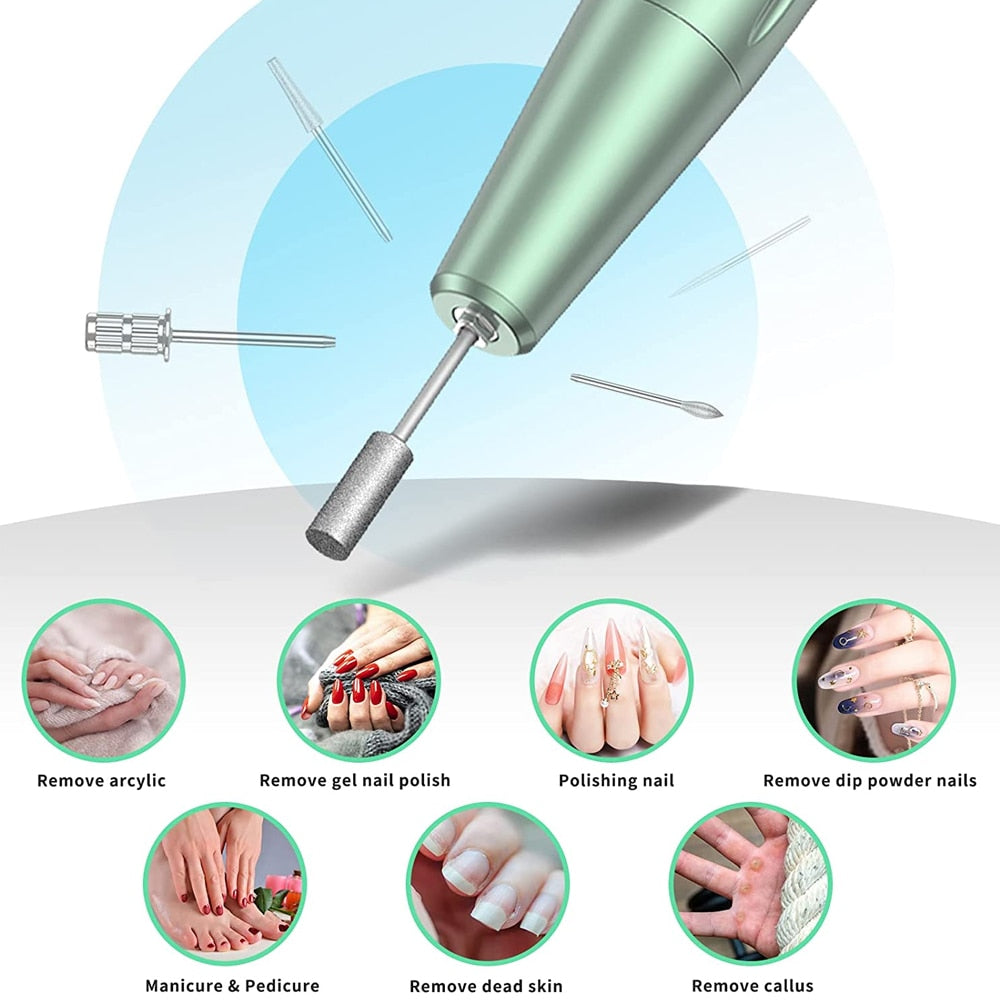Portable Nail Drill Pen Polisher Rechargeable Electric Nail Drill