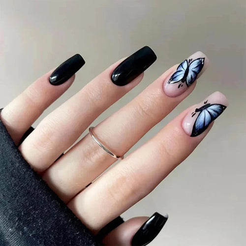24pcs Short Translucent Fake Nails Glitter Pearl Design False Nails