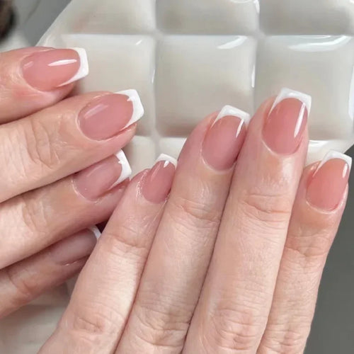 24pcs Short Translucent Fake Nails Glitter Pearl Design False Nails