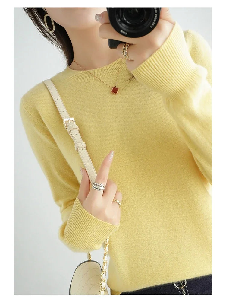 Autumn And Winter Cashmere Sweater Women's Crew Neck Pullover Casual Knitted Top Women's Short Undercoat Fashion 18 Colors