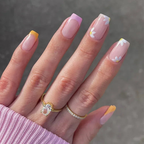 24pcs Short Translucent Fake Nails Glitter Pearl Design False Nails