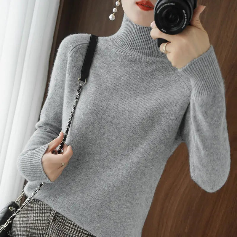 Women Turtleneck Sweater 2022 Fall Winter Sloid Color Cashmere Sweaters Jumper Female Casual Long-sleeved Bottoming Pullover
