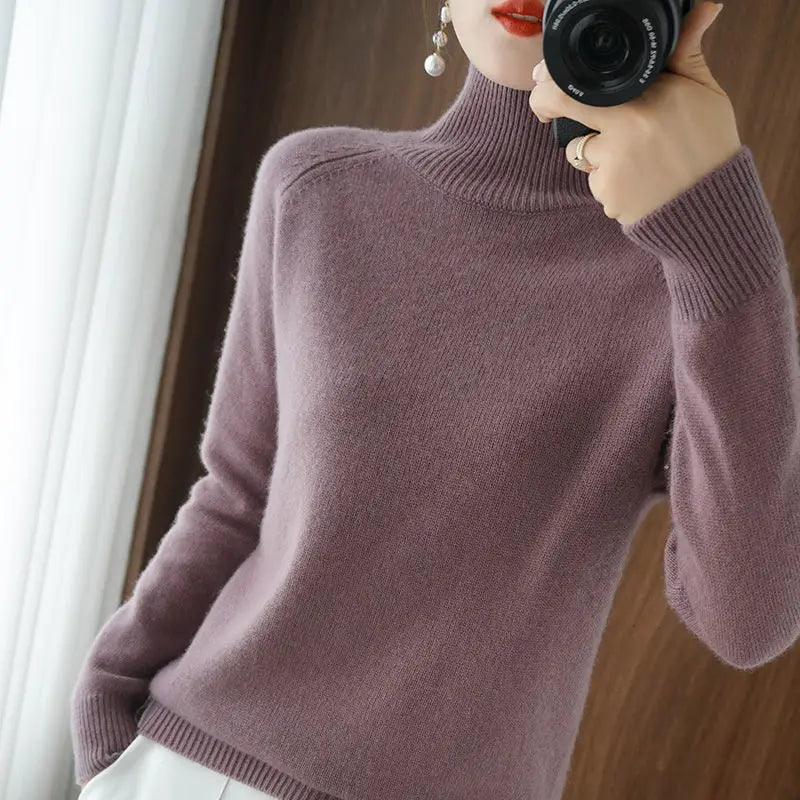 Women Turtleneck Sweater 2022 Fall Winter Sloid Color Cashmere Sweaters Jumper Female Casual Long-sleeved Bottoming Pullover