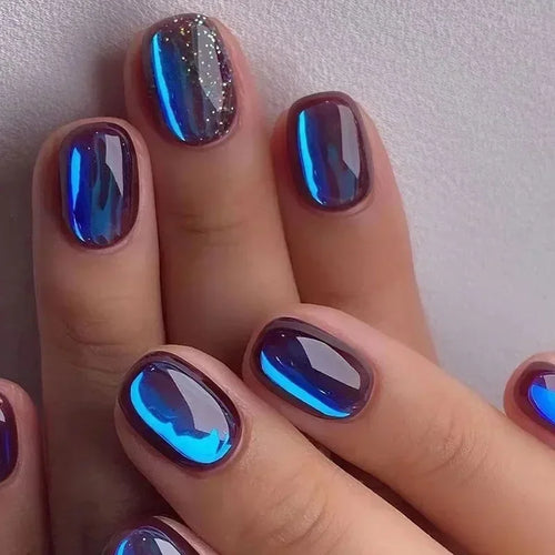 24pcs Short Translucent Fake Nails Glitter Pearl Design False Nails