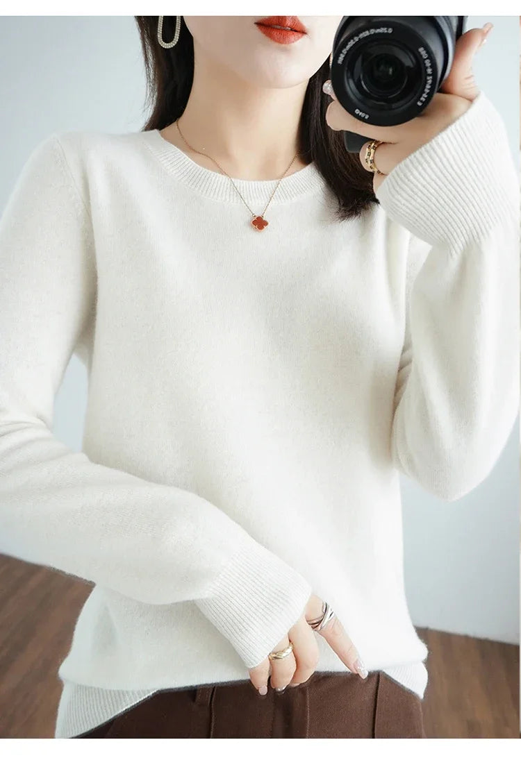 Autumn And Winter Cashmere Sweater Women's Crew Neck Pullover Casual Knitted Top Women's Short Undercoat Fashion 18 Colors