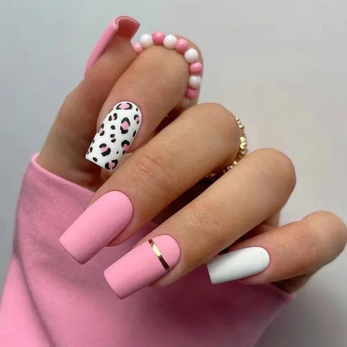 24pcs Short Translucent Fake Nails Glitter Pearl Design False Nails