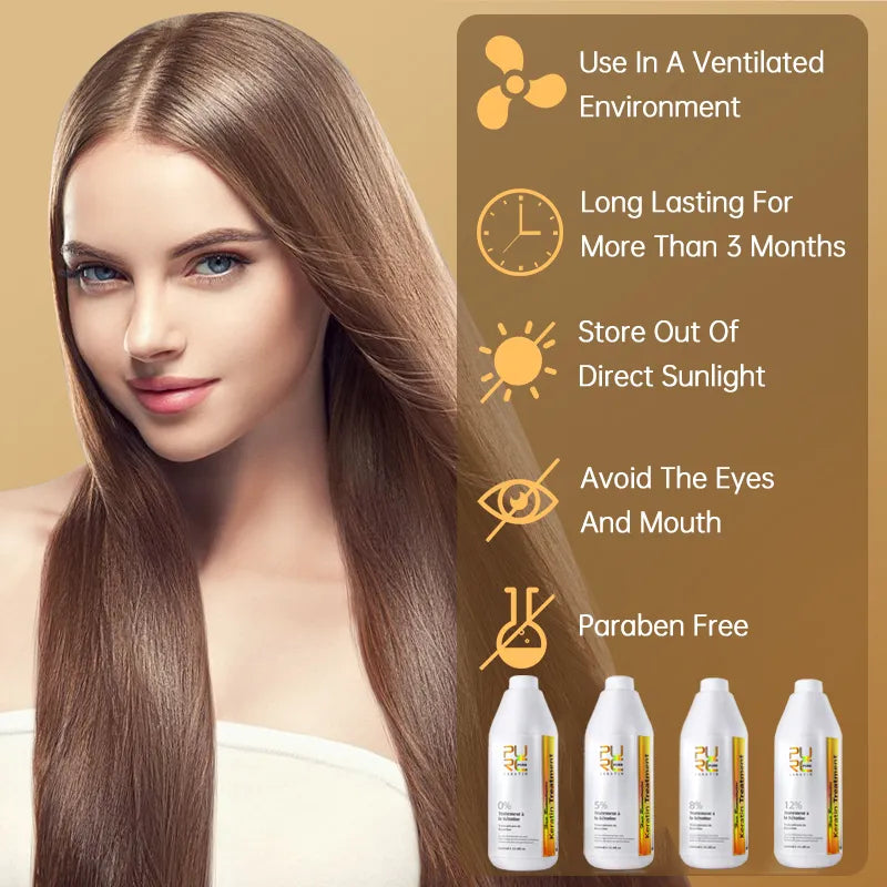 PURC Brazilian Keratin Hair Treatment Professional Straightening Repair Damage 1000ml Formalin Smoothing Hair Care Products