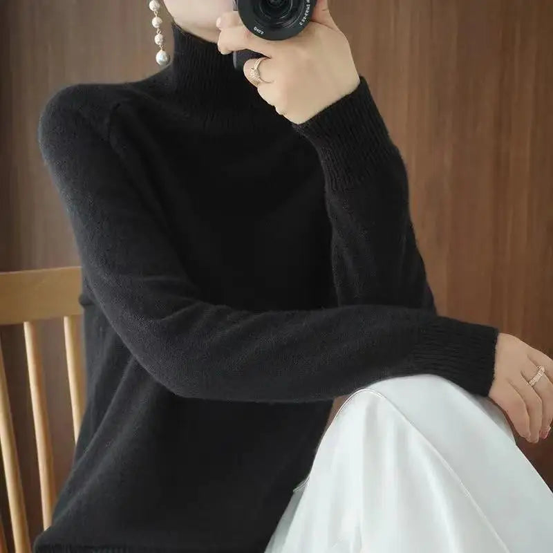 Women Turtleneck Sweater 2022 Fall Winter Sloid Color Cashmere Sweaters Jumper Female Casual Long-sleeved Bottoming Pullover