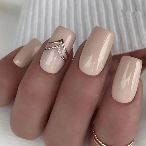 24pcs Short Translucent Fake Nails Glitter Pearl Design False Nails