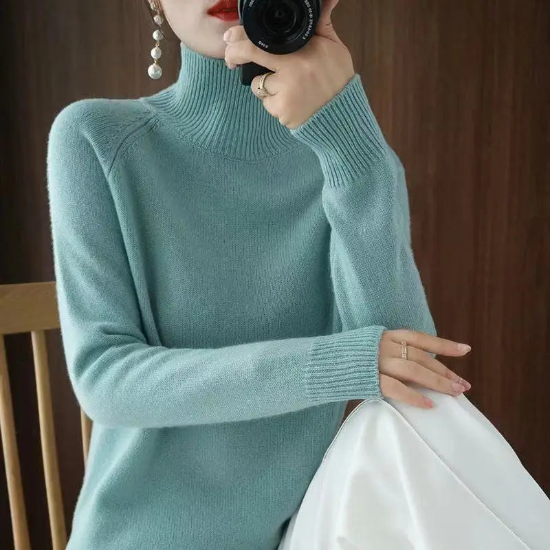 Women Turtleneck Sweater 2022 Fall Winter Sloid Color Cashmere Sweaters Jumper Female Casual Long-sleeved Bottoming Pullover