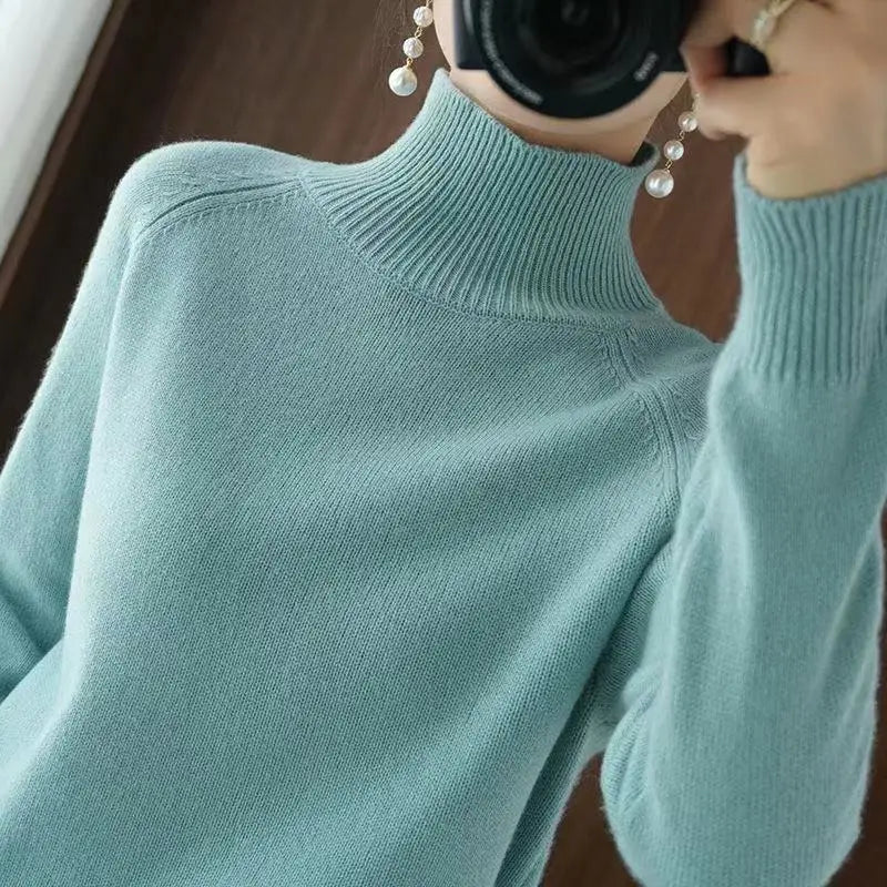 Women Turtleneck Sweater 2022 Fall Winter Sloid Color Cashmere Sweaters Jumper Female Casual Long-sleeved Bottoming Pullover