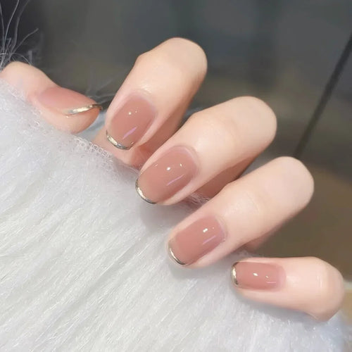 24pcs Short Translucent Fake Nails Glitter Pearl Design False Nails