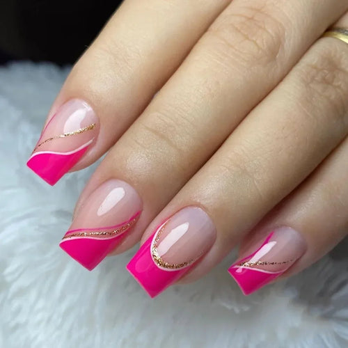 24pcs Short Translucent Fake Nails Glitter Pearl Design False Nails