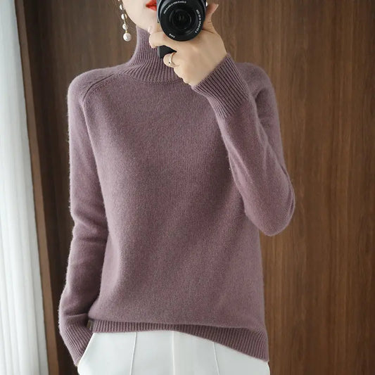 Women Turtleneck Sweater 2022 Fall Winter Sloid Color Cashmere Sweaters Jumper Female Casual Long-sleeved Bottoming Pullover