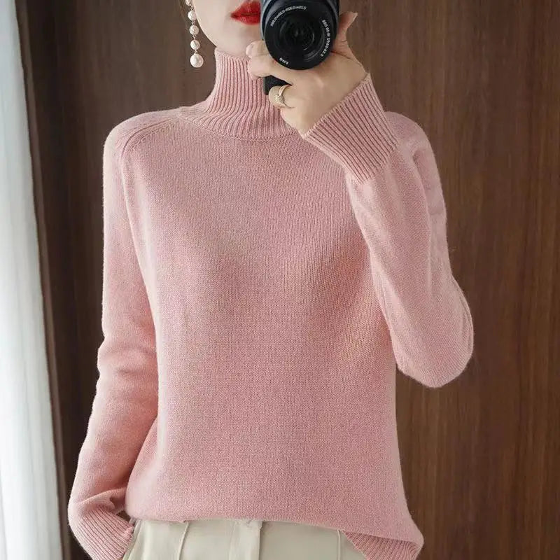 Women Turtleneck Sweater 2022 Fall Winter Sloid Color Cashmere Sweaters Jumper Female Casual Long-sleeved Bottoming Pullover