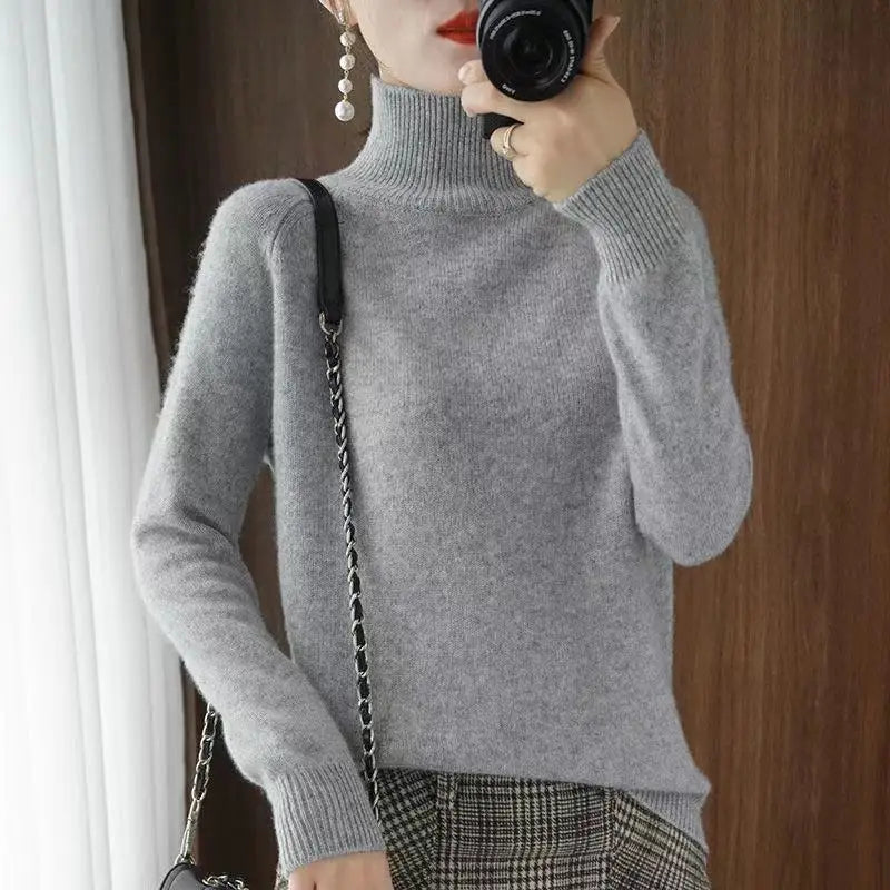 Women Turtleneck Sweater 2022 Fall Winter Sloid Color Cashmere Sweaters Jumper Female Casual Long-sleeved Bottoming Pullover