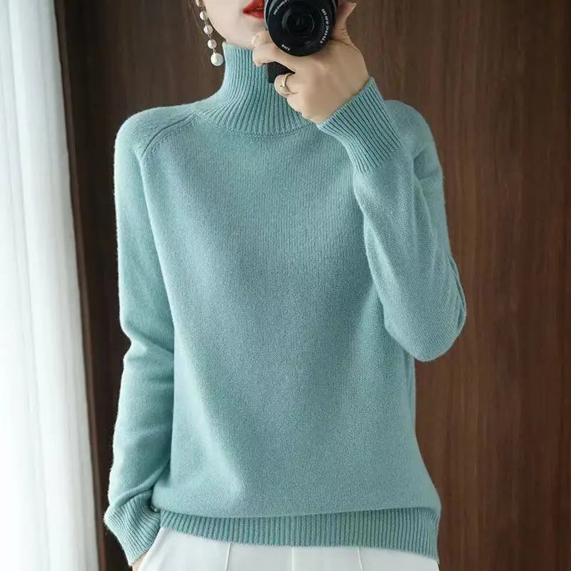 Women Turtleneck Sweater 2022 Fall Winter Sloid Color Cashmere Sweaters Jumper Female Casual Long-sleeved Bottoming Pullover