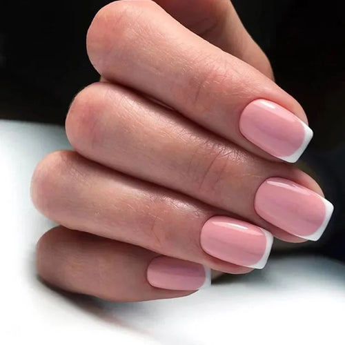 24pcs Short Translucent Fake Nails Glitter Pearl Design False Nails