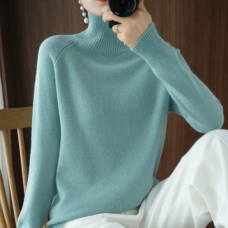 Women Turtleneck Sweater 2022 Fall Winter Sloid Color Cashmere Sweaters Jumper Female Casual Long-sleeved Bottoming Pullover