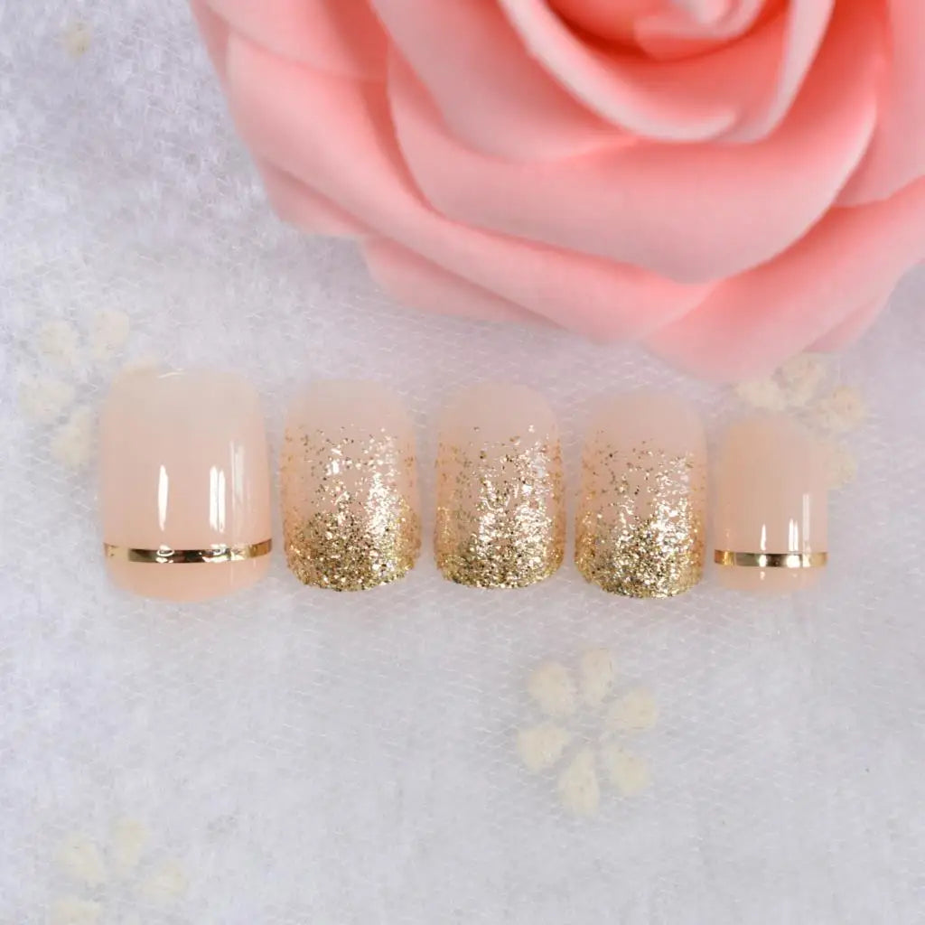 24pcs Short Full Cover Glitter Press On Nail Tips Fake Nails Charm Fingernails For Daily Wear Wedding Shopping Working With Tabs