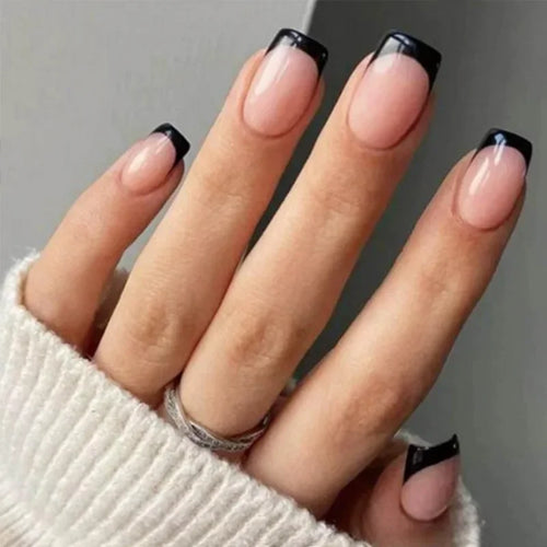24pcs Short Translucent Fake Nails Glitter Pearl Design False Nails