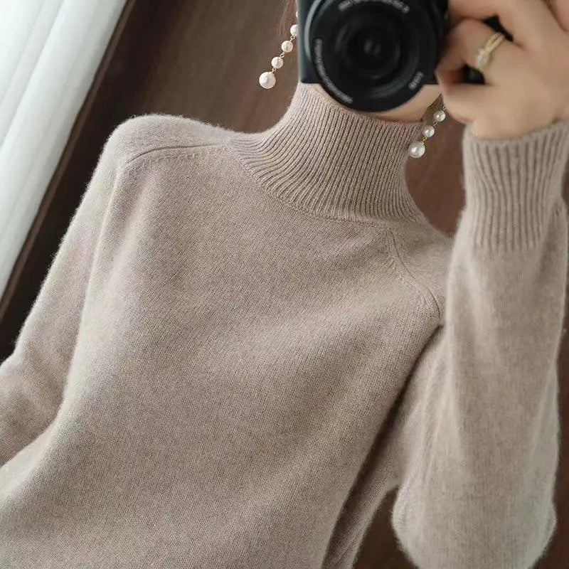 Women Turtleneck Sweater 2022 Fall Winter Sloid Color Cashmere Sweaters Jumper Female Casual Long-sleeved Bottoming Pullover