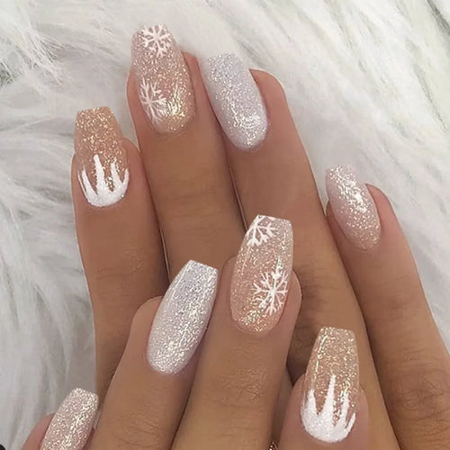24pcs Short Translucent Fake Nails Glitter Pearl Design False Nails
