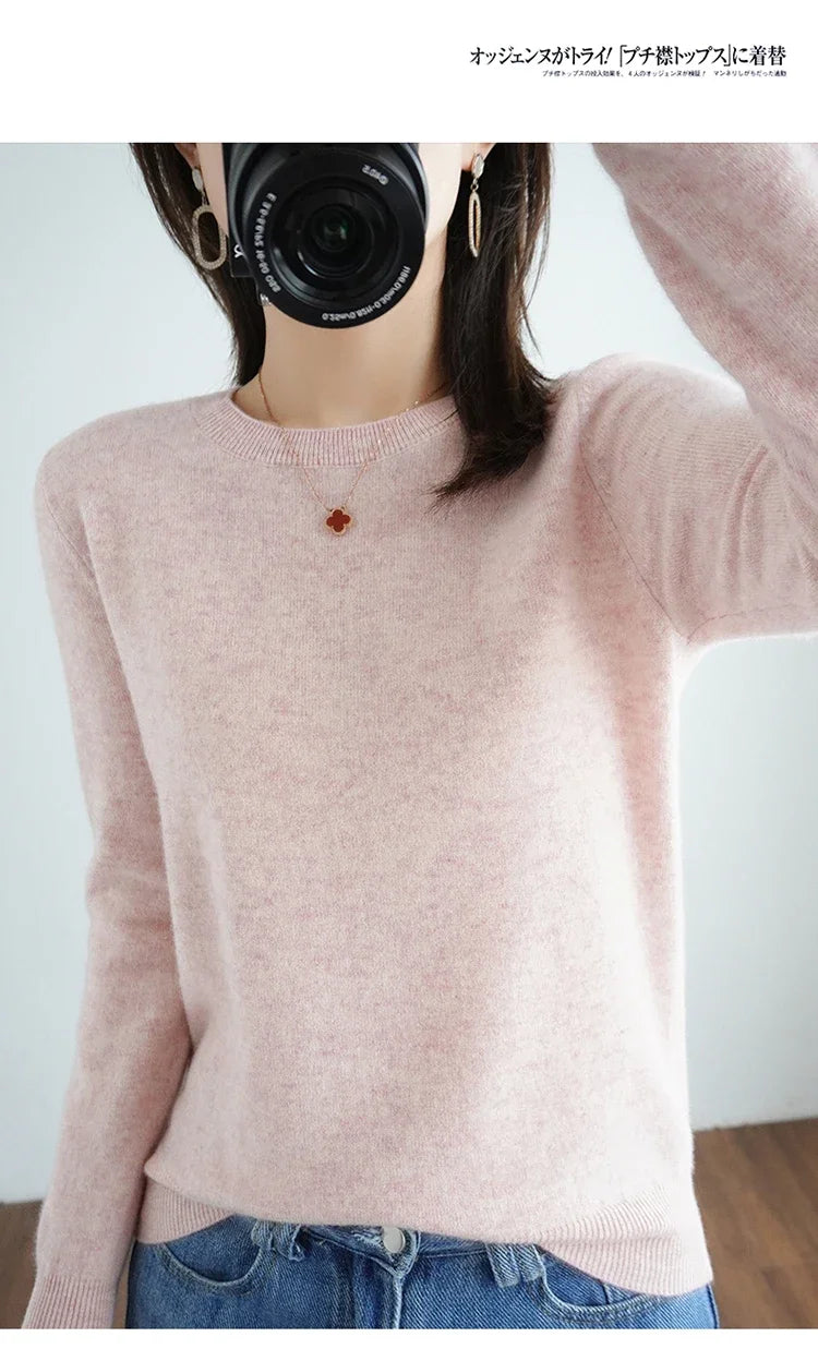 Autumn And Winter Cashmere Sweater Women's Crew Neck Pullover Casual Knitted Top Women's Short Undercoat Fashion 18 Colors