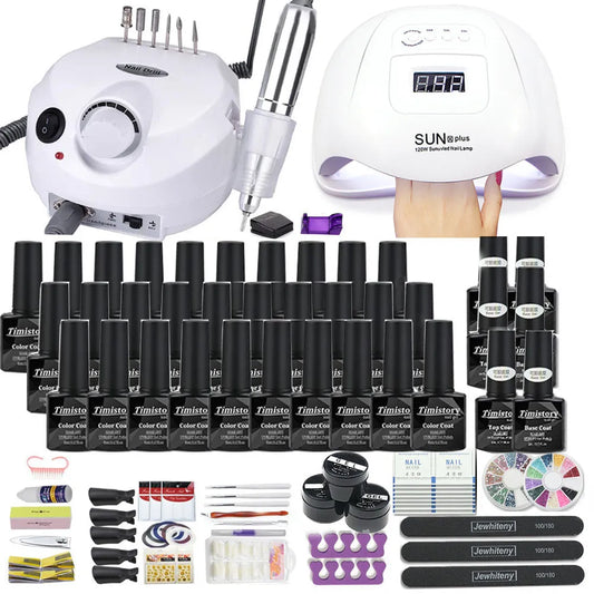 Manicure Set with Led Nail Lamp 120W Nail Set 30/20/10 Color UV Polish Gel Nail Kit Tools Set with Nail Drill Machine Nail files