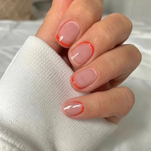 24pcs Short Translucent Fake Nails Glitter Pearl Design False Nails