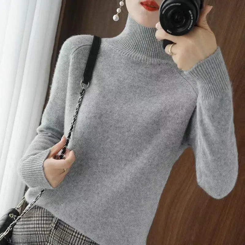 Women Turtleneck Sweater 2022 Fall Winter Sloid Color Cashmere Sweaters Jumper Female Casual Long-sleeved Bottoming Pullover
