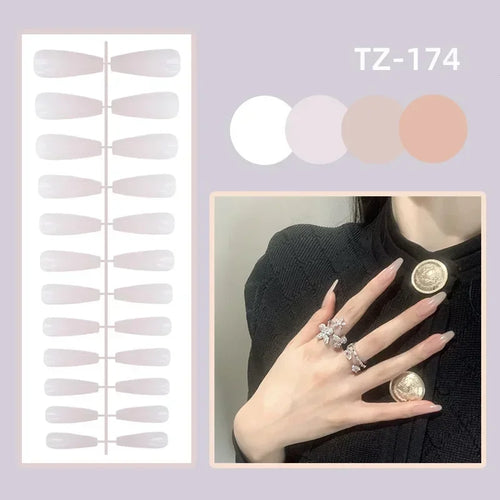24pcs Short Translucent Fake Nails Glitter Pearl Design False Nails