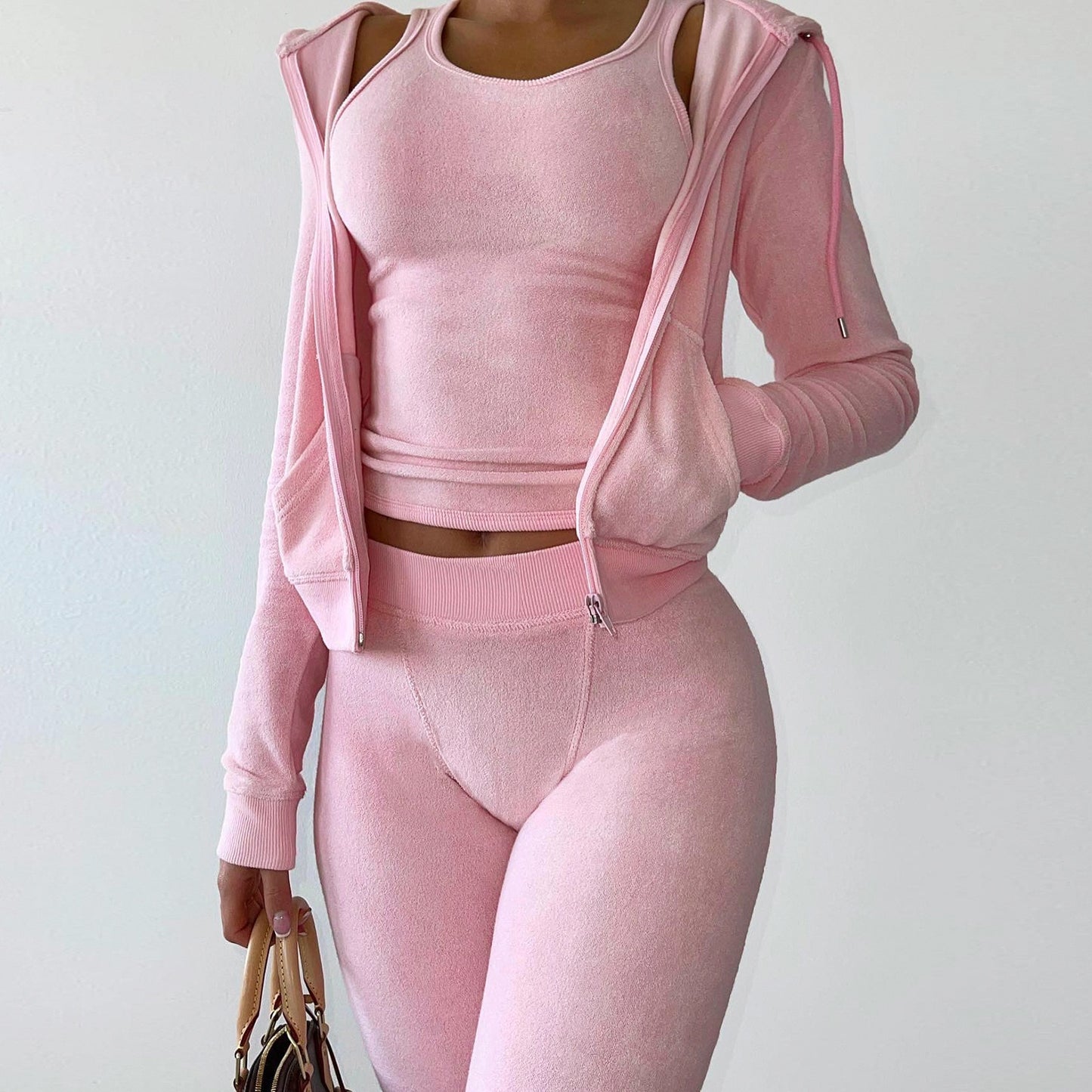 Women Thick Fleece 3 Piece Set Sweatpants & Vest & Hoodies Jackets Set