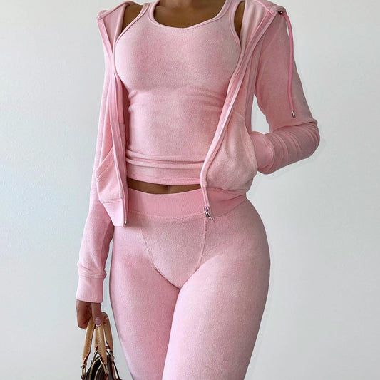 Women Thick Fleece 3 Piece Set Sweatpants & Vest & Hoodies Jackets Set