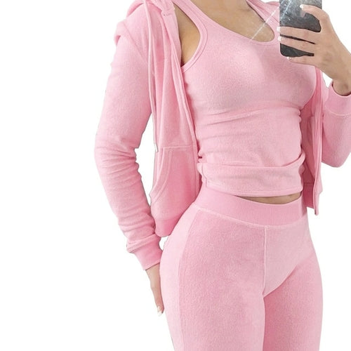 Women Thick Fleece 3 Piece Set Sweatpants & Vest & Hoodies Jackets Set