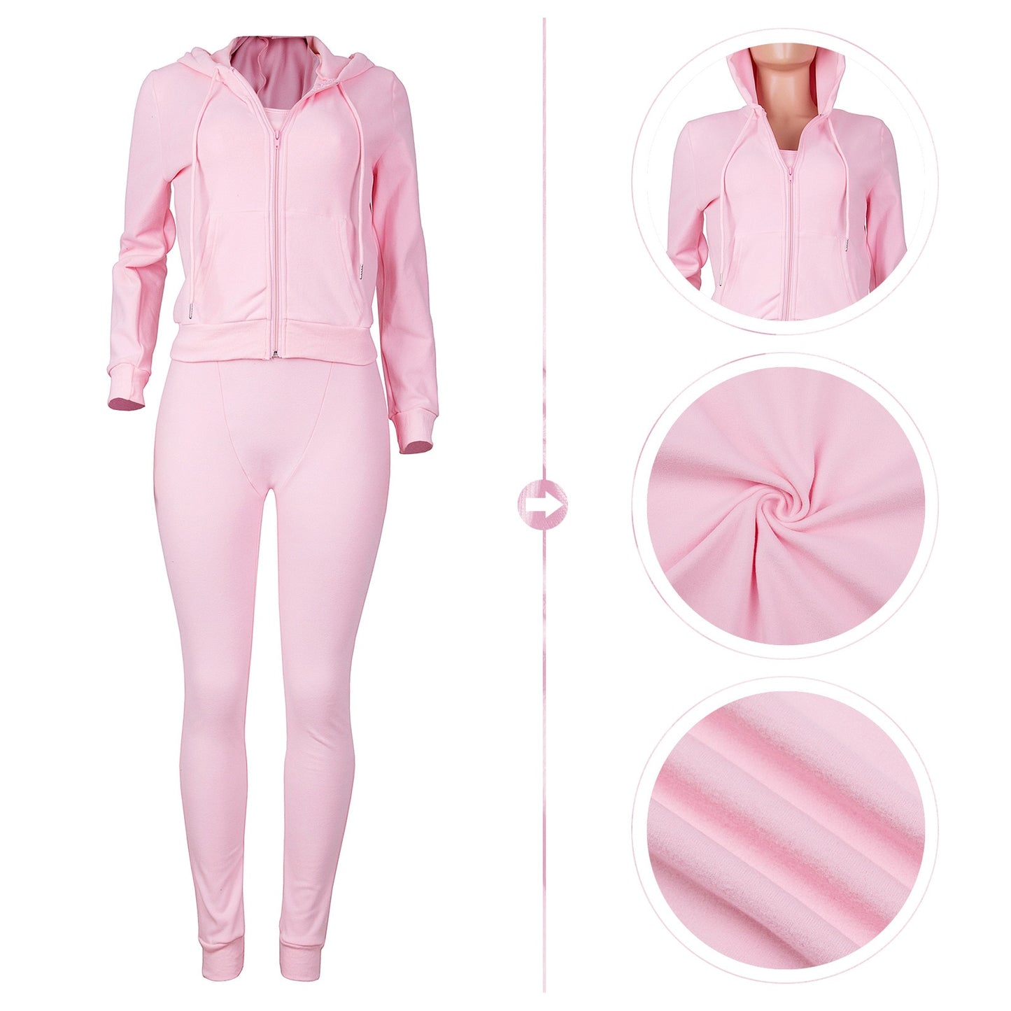 Women Thick Fleece 3 Piece Set Sweatpants & Vest & Hoodies Jackets Set