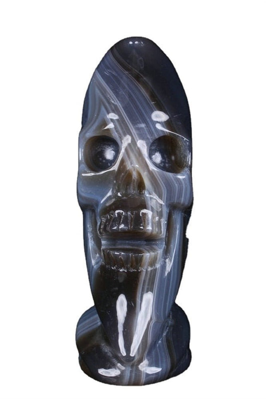 Grey Agate Carved Super Moon Sculpture