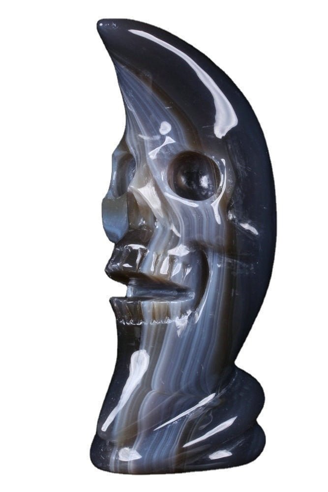 Grey Agate Carved Super Moon Sculpture