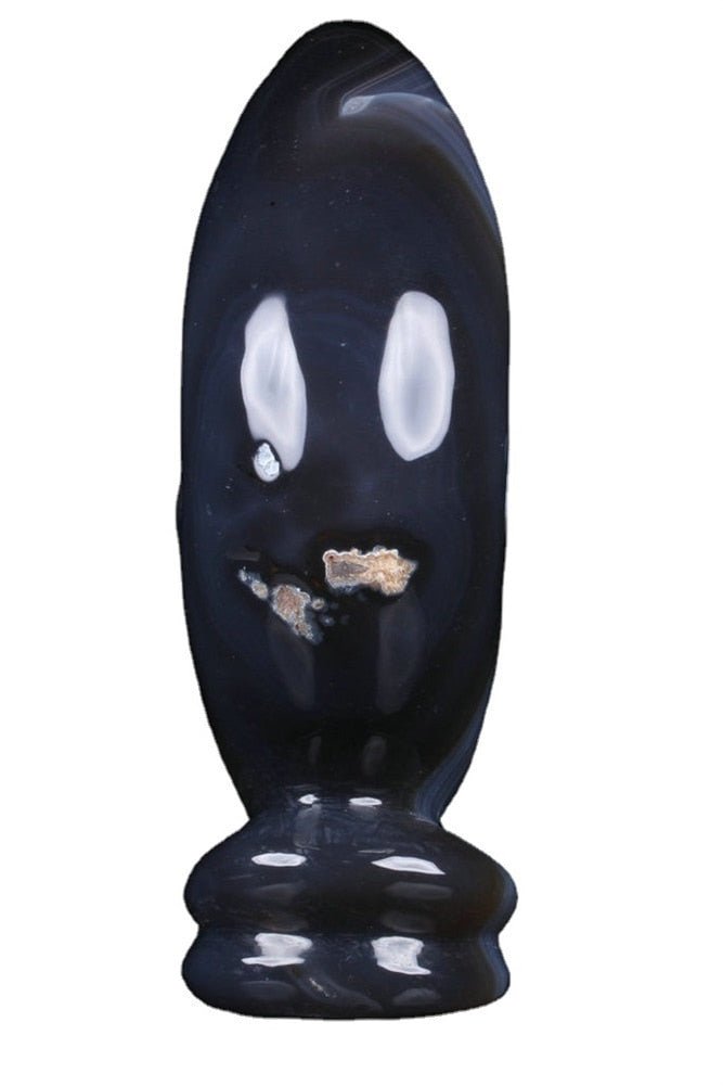 Grey Agate Carved Super Moon Sculpture