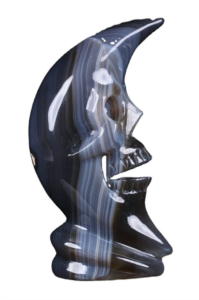 Grey Agate Carved Super Moon Sculpture