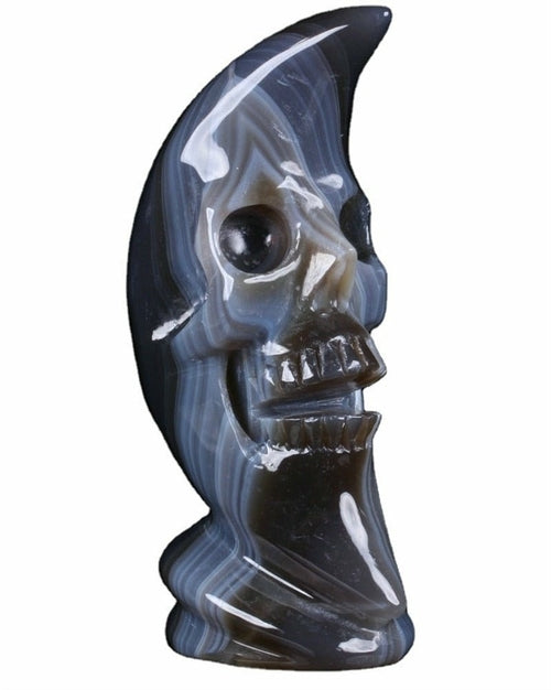 Grey Agate Carved Super Moon Sculpture