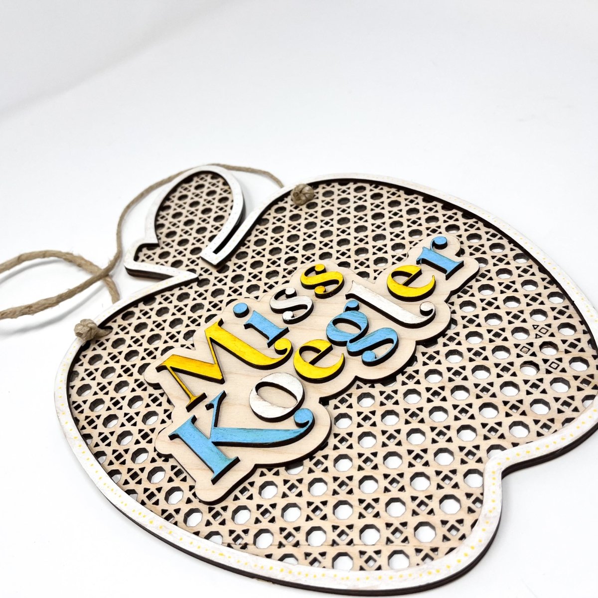 Personalized Rattan Teacher Apple Sign