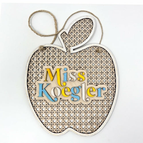 Personalized Rattan Teacher Apple Sign