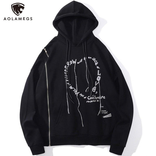Hoodie Men Heart-shaped Letter Print Sleeves Detachable Pullover