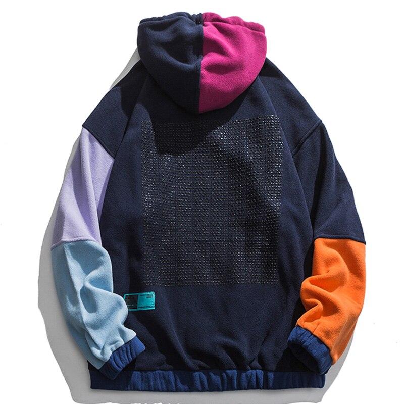 Hoodie Men Color Block Patchwork Graphic Embroidery Pullovers Soft