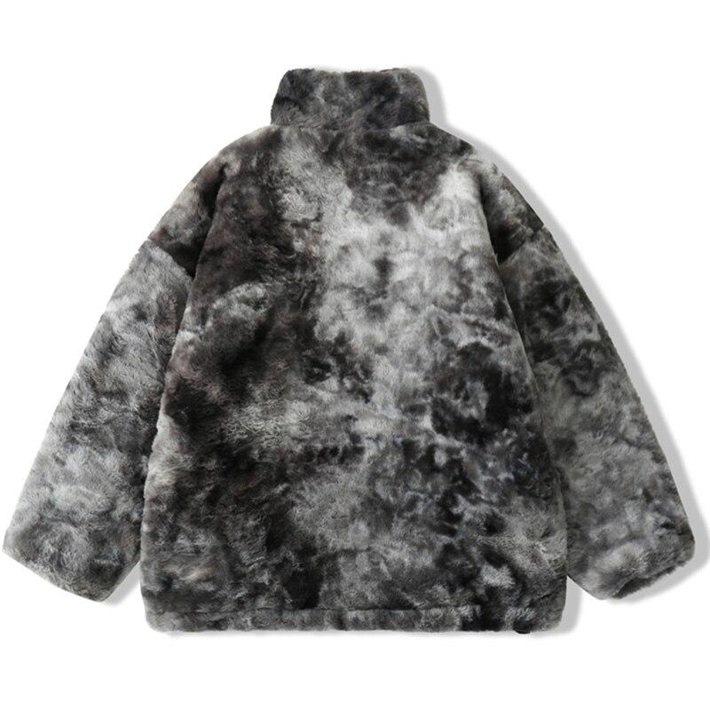 Faux Fur Fleece Winter Jacket Men Tie Dye Printed Fuzzy Jackets Casual