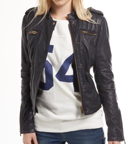 Women Real Lambskin Leather Biker Jacket KW094